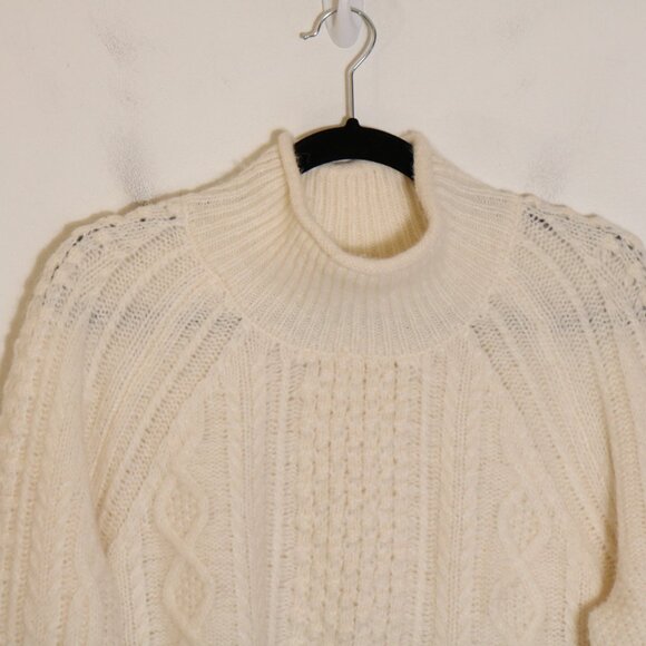 Alex Mill Camil Cable Knit Sweater Large Turtleneck Ivory Fisherman Wool Alpaca - Picture 2 of 7